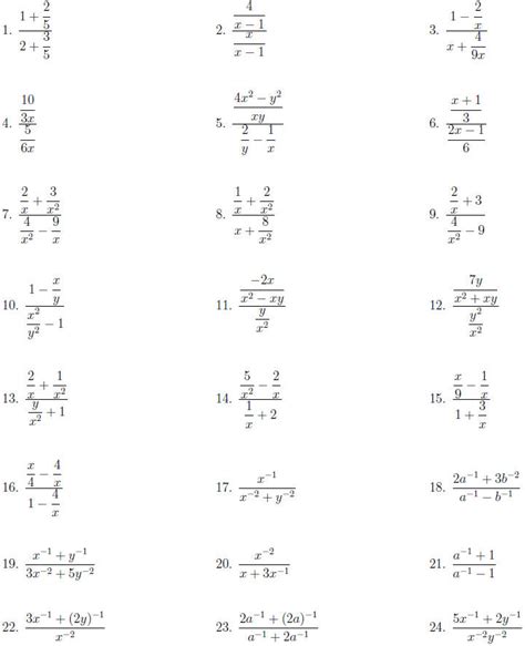 simplifying complex fractions worksheet with answers